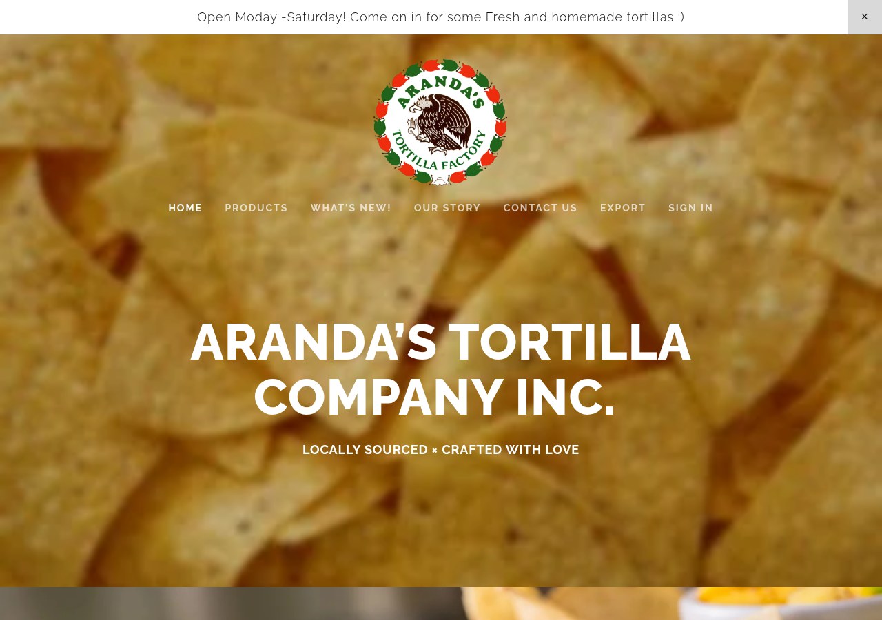 Aranda’s Tortilla Company website